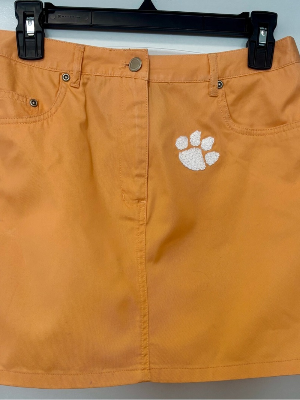 Statements Clemson Mini Skirt in Orange with Embroidered Paw